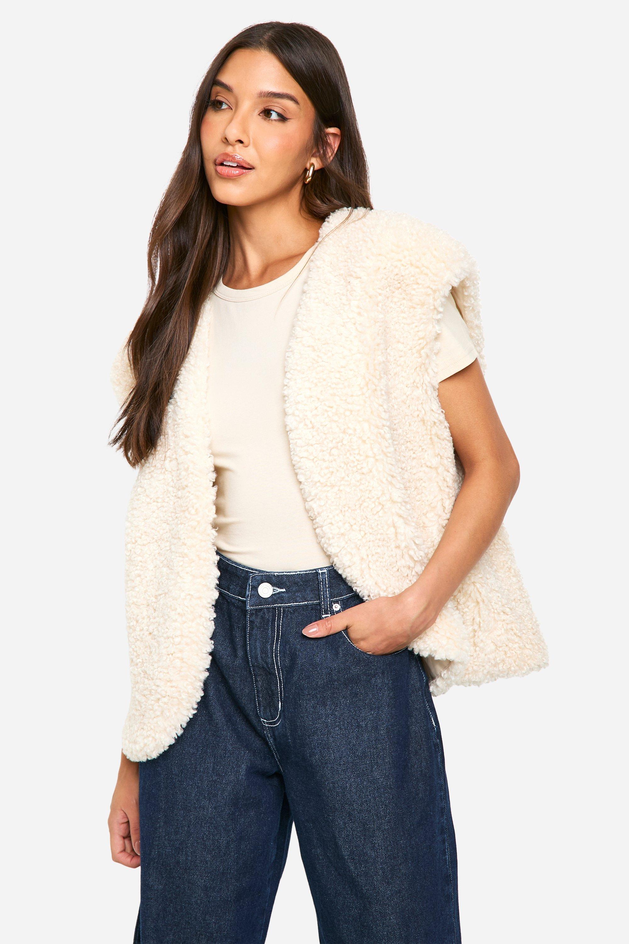 Boohoo Faux Fur Teddy Bodywarmer, Cream