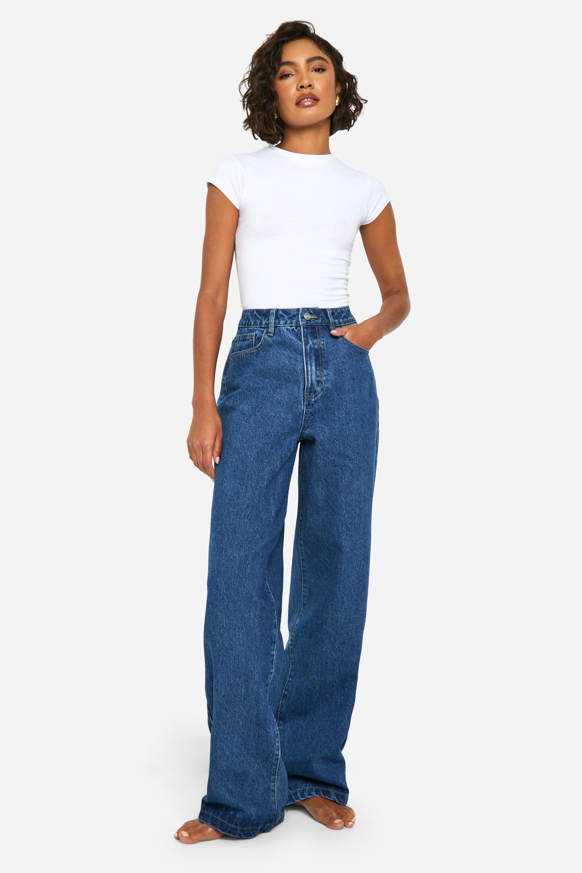 Boohoo Tall Basic High Waist Wide Leg Jeans, Mid Blue