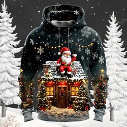 Light in the box Kerstman Voor heren Modieus 3D-afdrukken Trui met capuchon Feestdagen Vakantie Streetwear Kerstmis Hoodies Zwart Capuchon Afdrukken Voorvak Lente Herfst Ontwerper Sweatshirt met capuchon