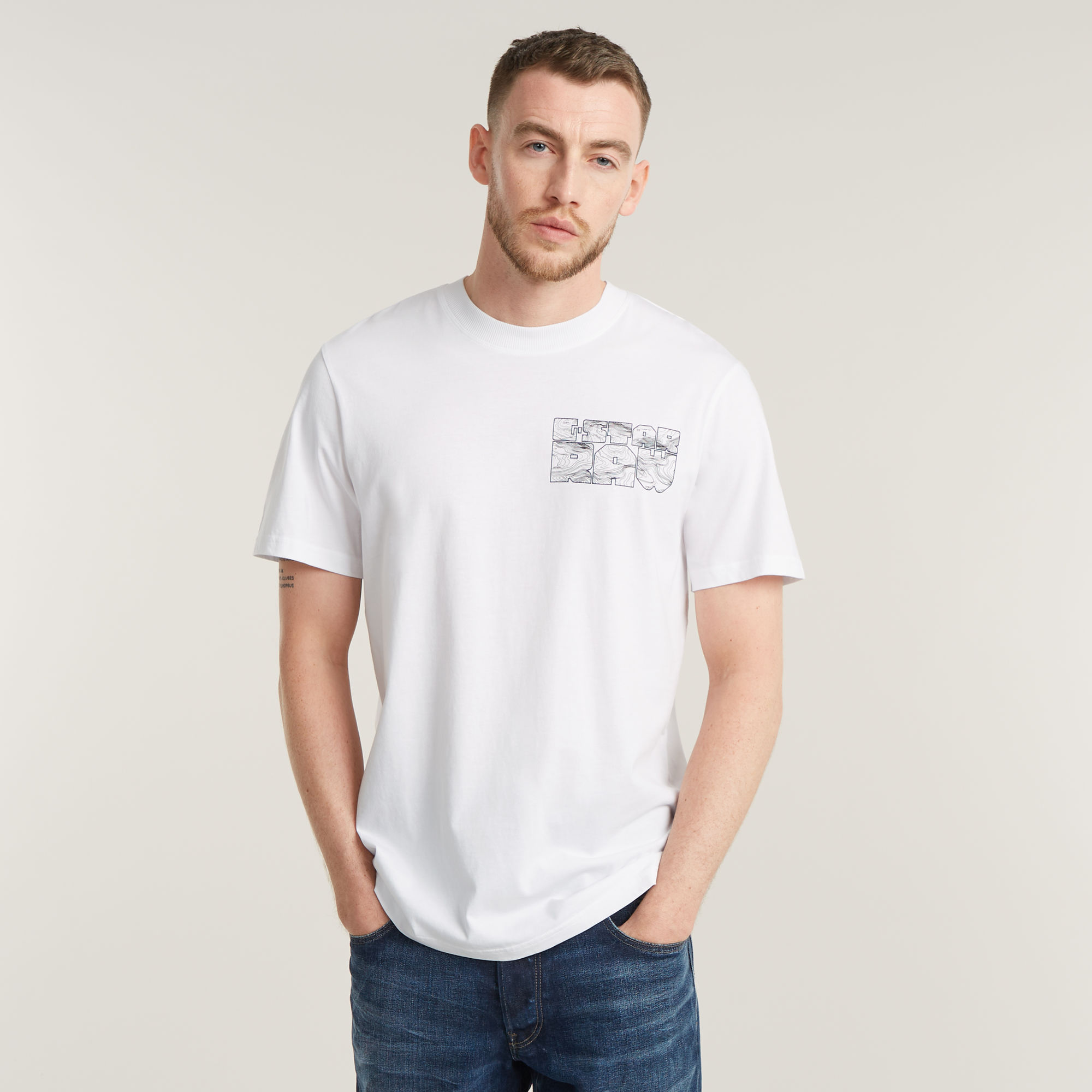 G-Star RAW Topography Chest Graphic Slim T-Shirt - Wit - Heren