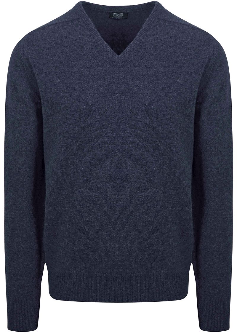 William Lockie V-Ausschnitt Pullover Lammwolle Indigo Melange