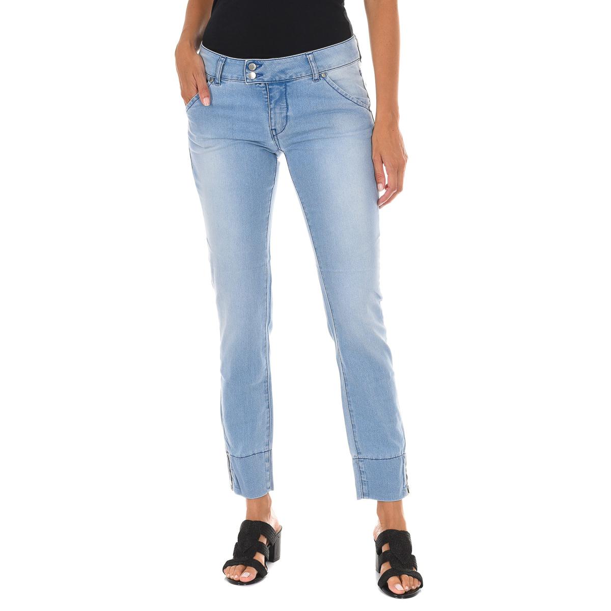 MET Pantalon Tejano Largo efecto gastado con bajos de corte estrecho 10DBF0770 mujer