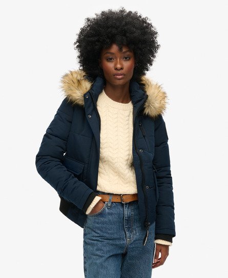 Superdry Vrouwen Everest Pufferbomberjack met Capuchon Blauw