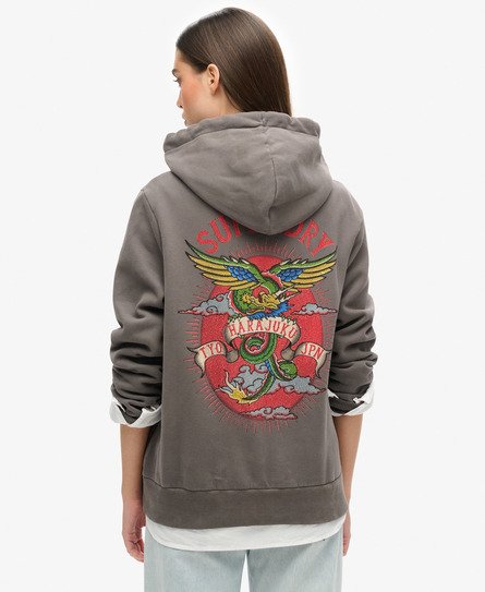 Superdry Vrouwen Tattoo Hoodie met Rits en Stras Grijs