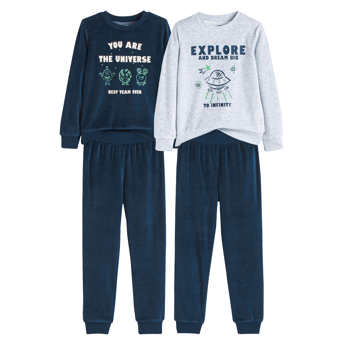 LA REDOUTE COLLECTIONS Set van 2 pyjama's in fluweel, tekst en monsters