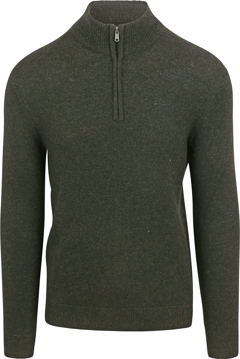 Superdry Essential Half Zip Wolmix Pullover Donkergroen