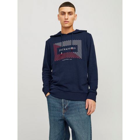 Jack & Jones Hoodie JJCYRUS SWEAT HOOD: Komfortable Baumwollmischung mit coolem Gummidruck (Casual hoodie: basic snit & levendige print)