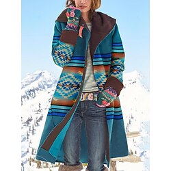 Light in the box Dames Jas Houd Warm Comfortabel Alledaagse kleding Zak Enkele rij knopen Strijkijzer Casual Geometrisch Ruim Passend bovenkleding Lange mouw Herfst Winter Zwart Rood Groen SL2XL