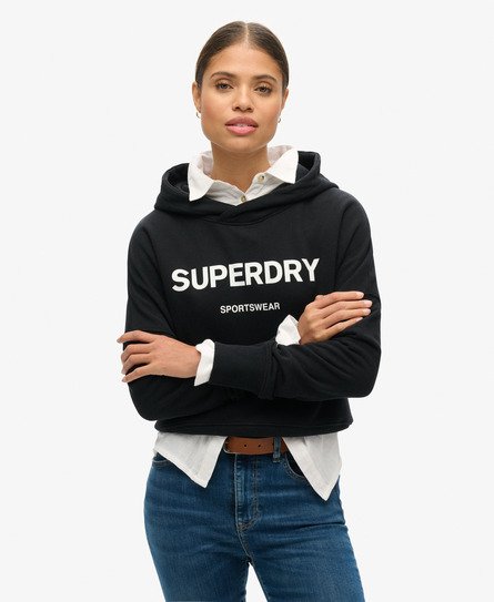 Superdry Female Korte, Ruimvallende Core Sport Hoodie Zwart