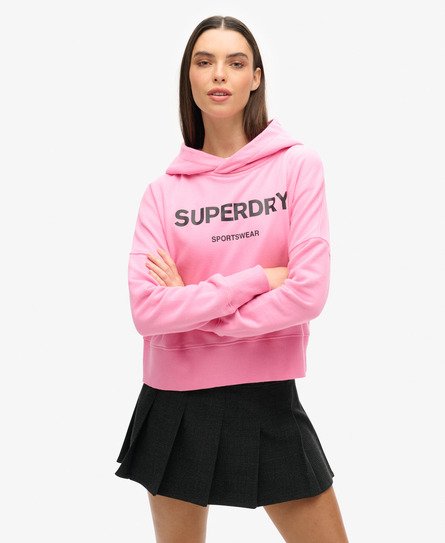 Superdry Vrouwen Korte, Ruimvallende Core Sport Hoodie Roze