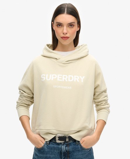 Superdry Vrouwen Korte, Ruimvallende Core Sport Hoodie Beige