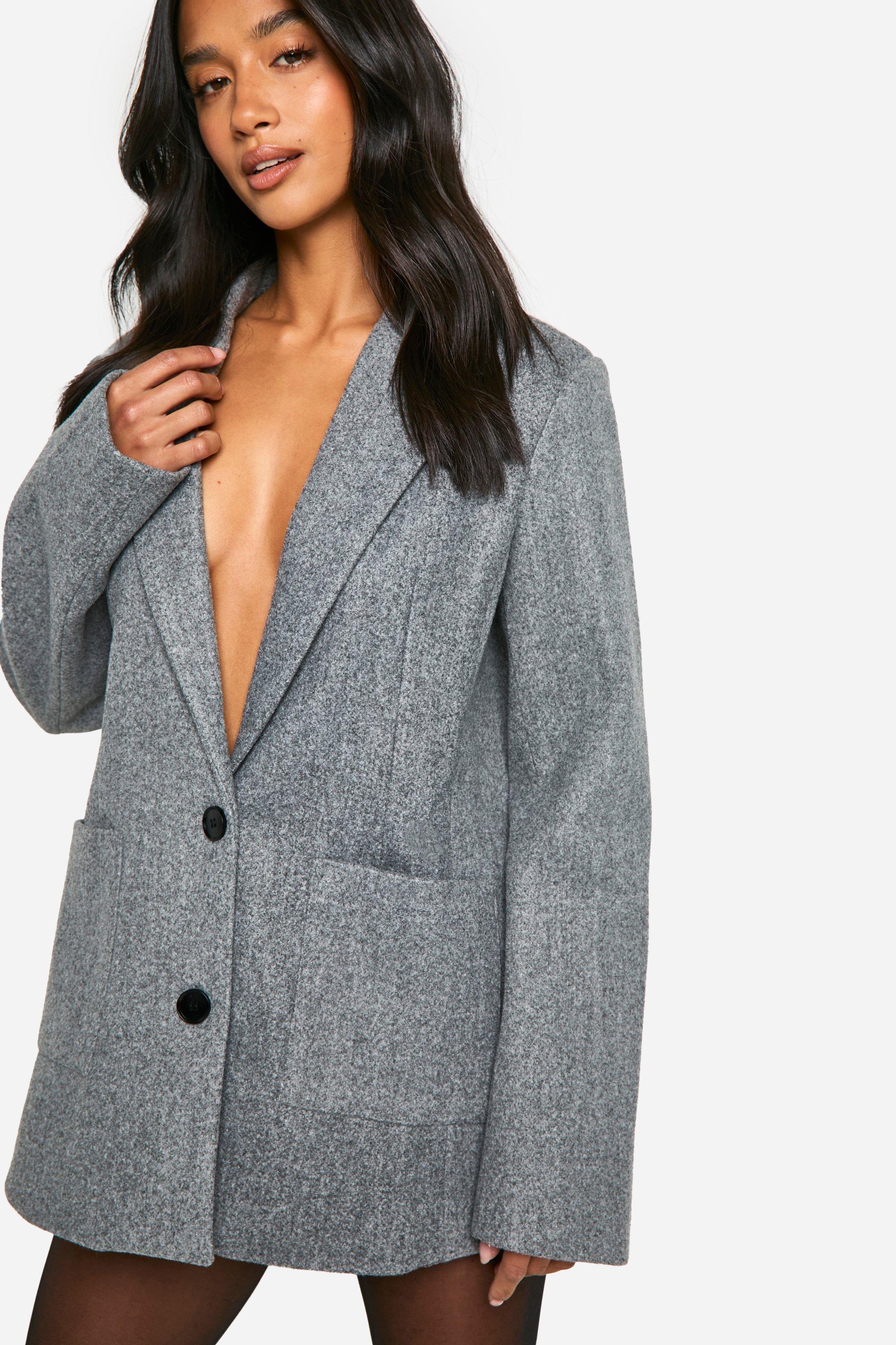 Boohoo Petite Nepwollen Blazer, Grey