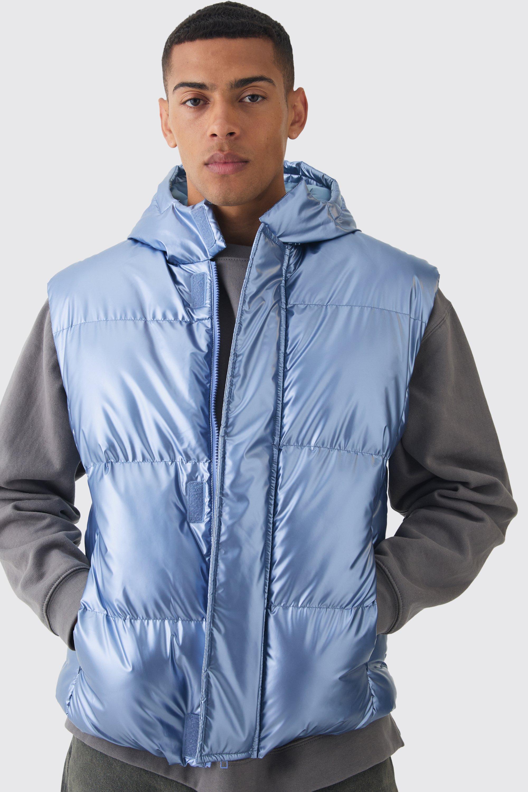 Boohoo Gewatteerde Metallic Bodywarmer Met Capuchon In Lichtblauw, Light Blue