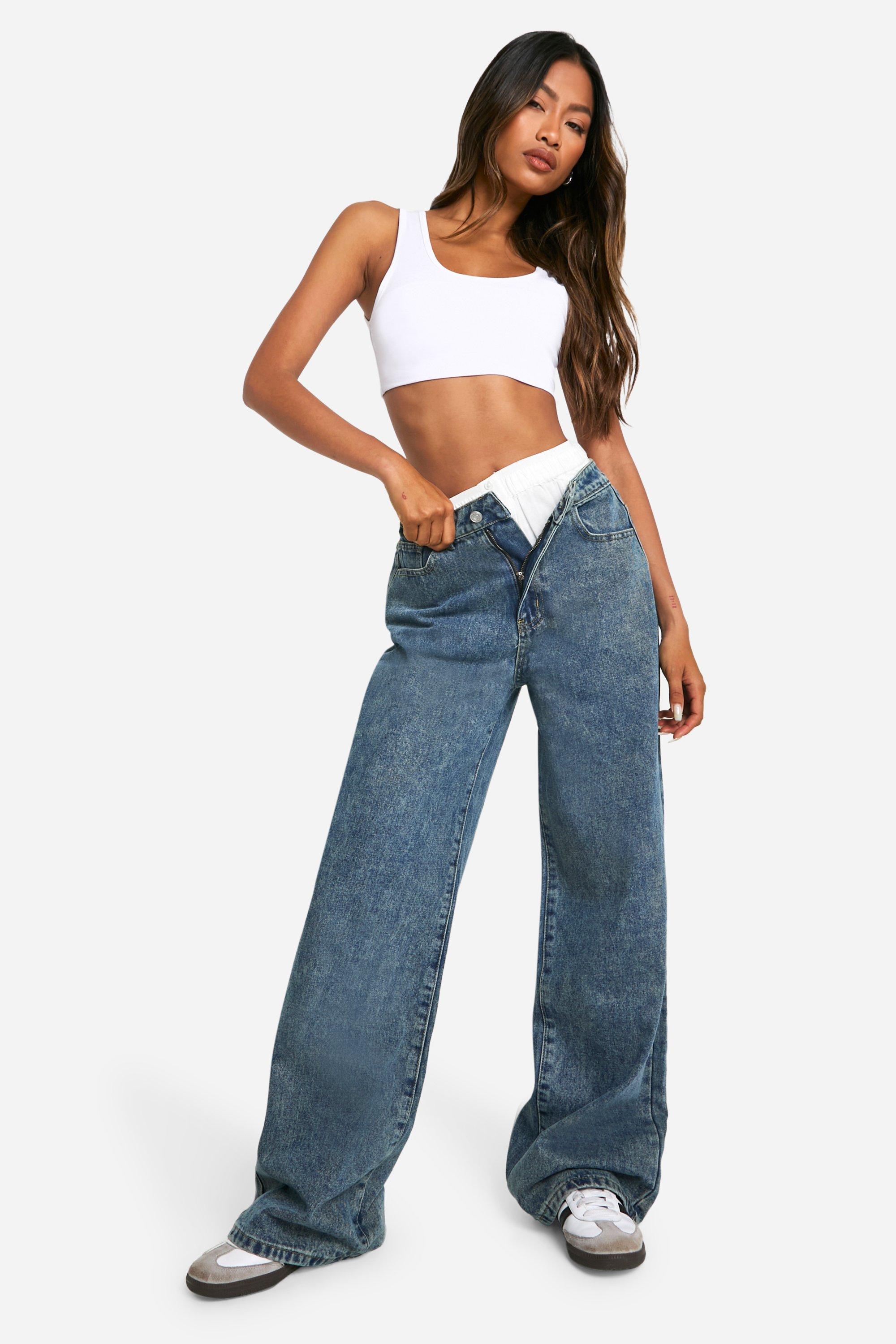 Boohoo Basic High Waist Wide Leg Jeans, Vintage Wash