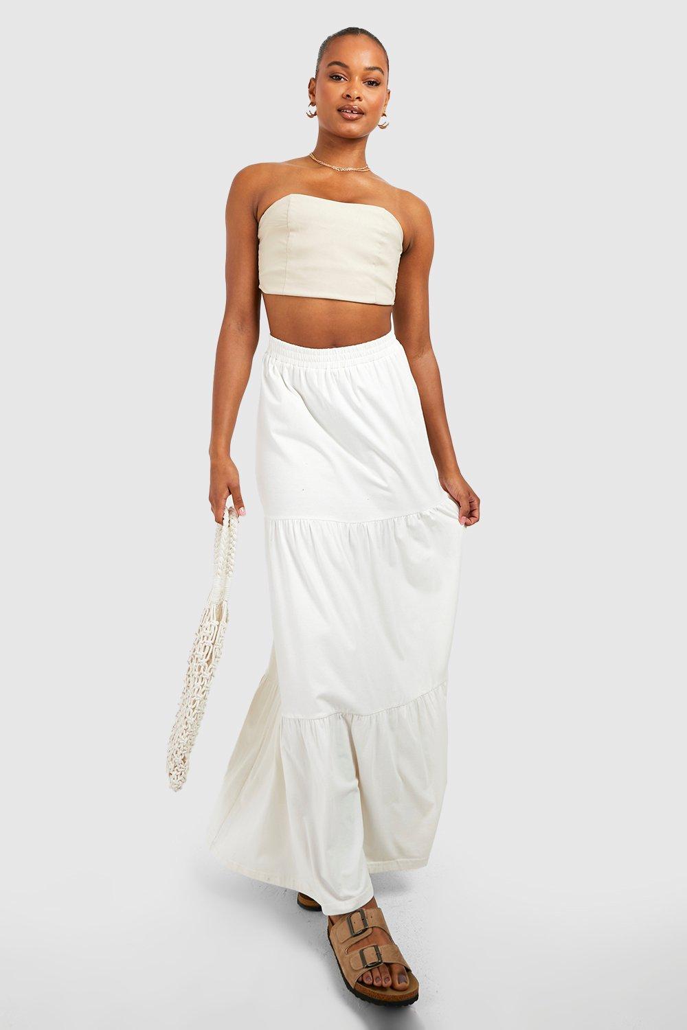 Boohoo Tall Basic Gemengd Katoenen Maxi Rok Met Laagjes, Stone