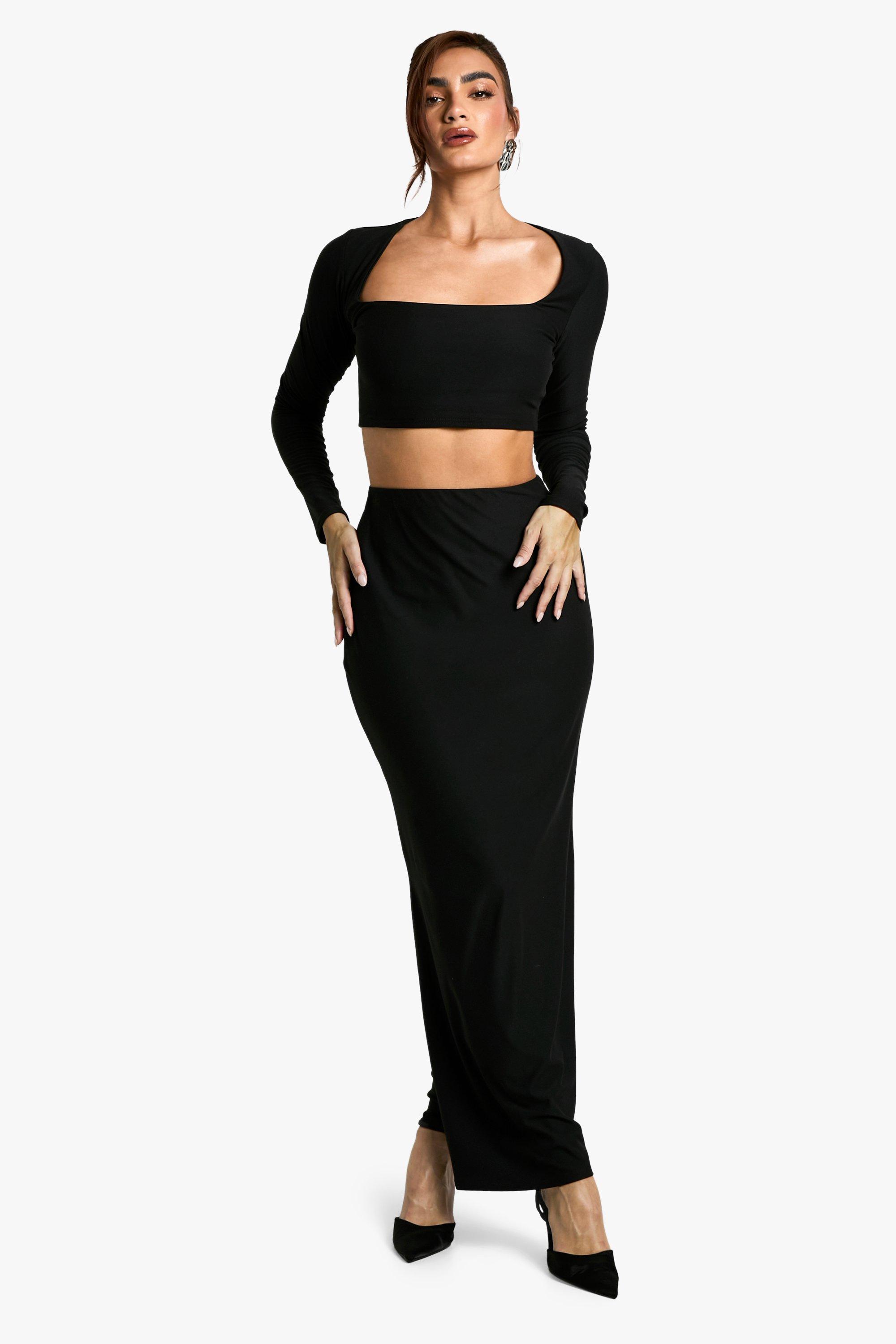 Boohoo Zachte Maxi Rok, Black