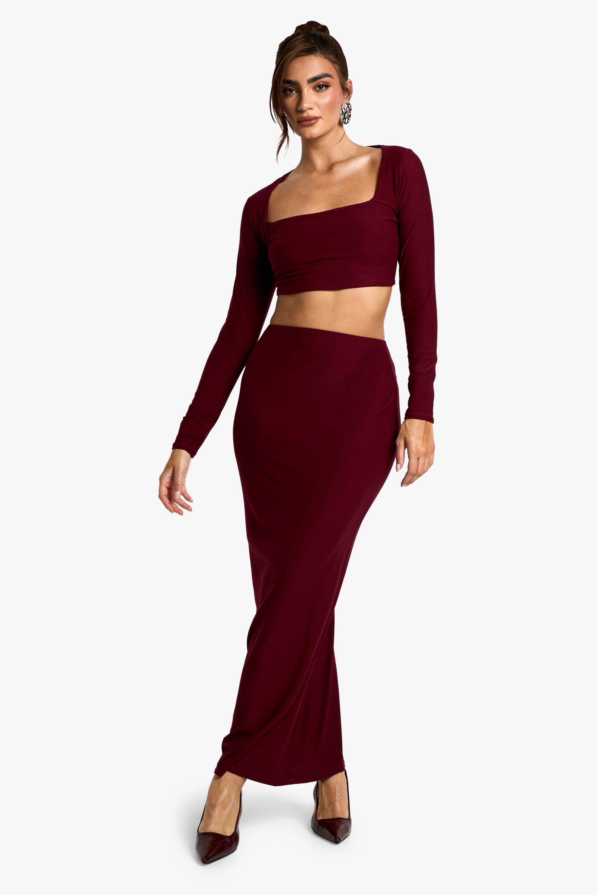 Boohoo Zachte Maxi Rok, Burgundy