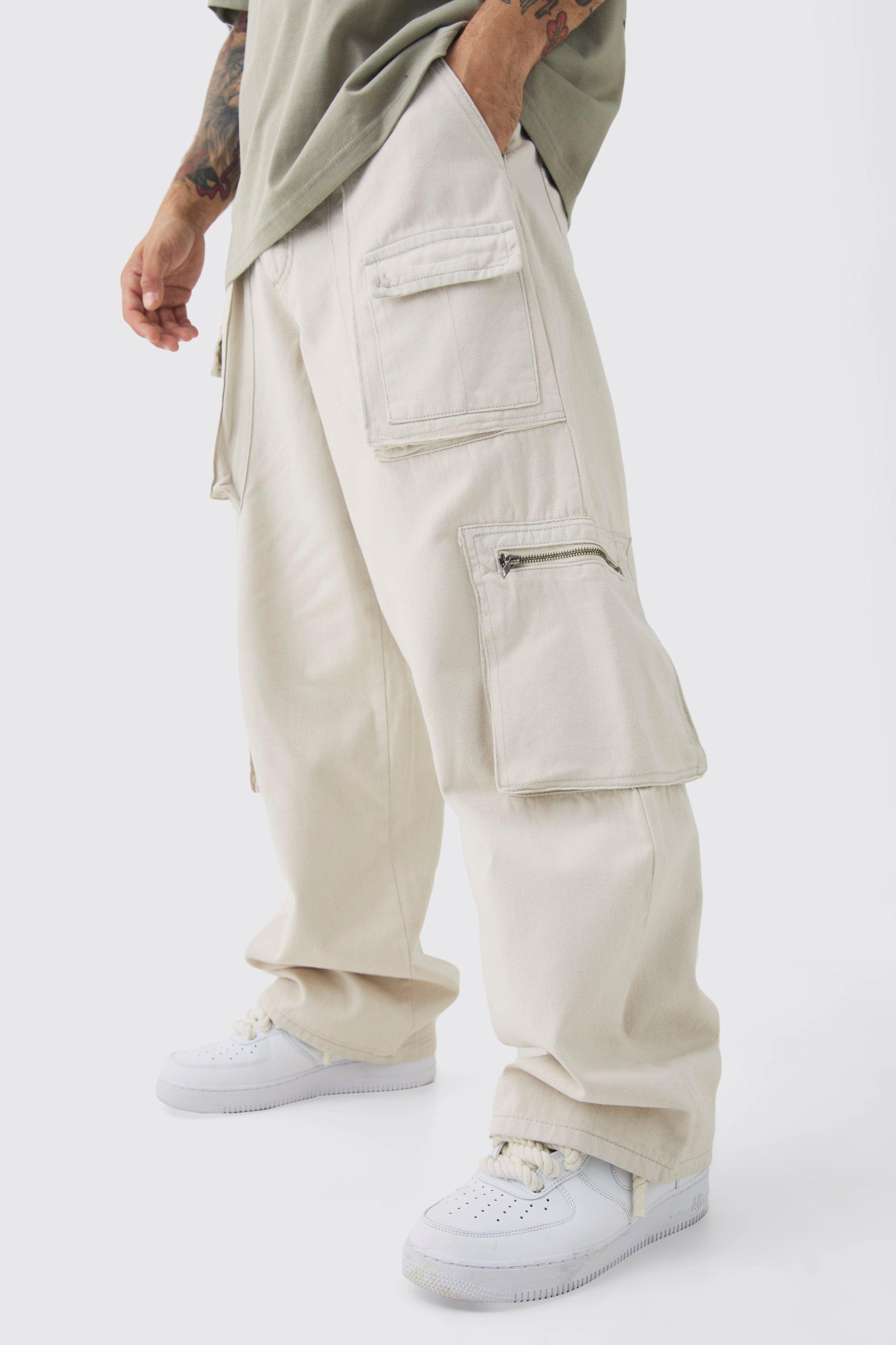 Boohoo Gebleekte Baggy Cargo Broek Met Tailleband, Stone