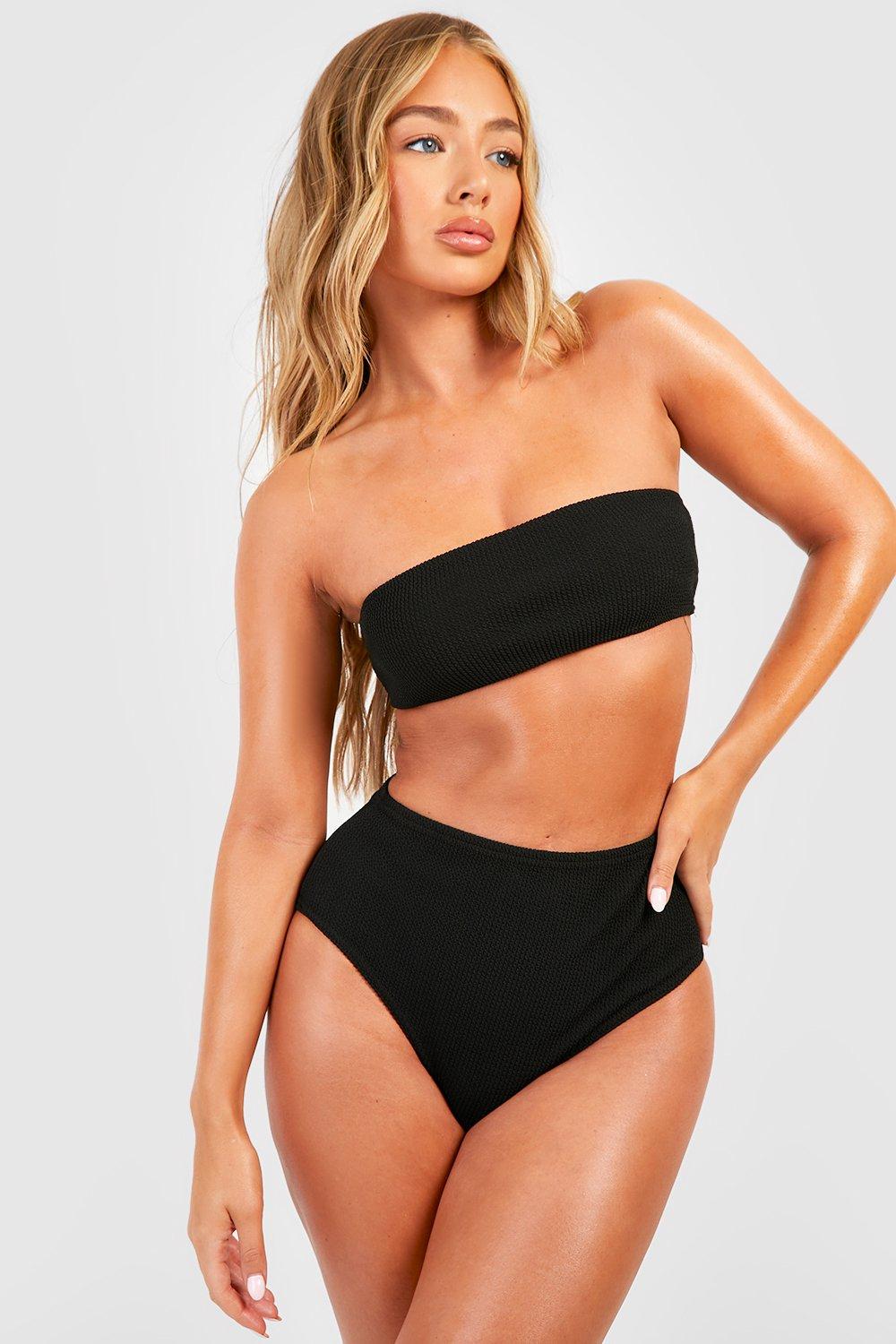 Boohoo Gekreukelde Bandeau Bikini Top, Black