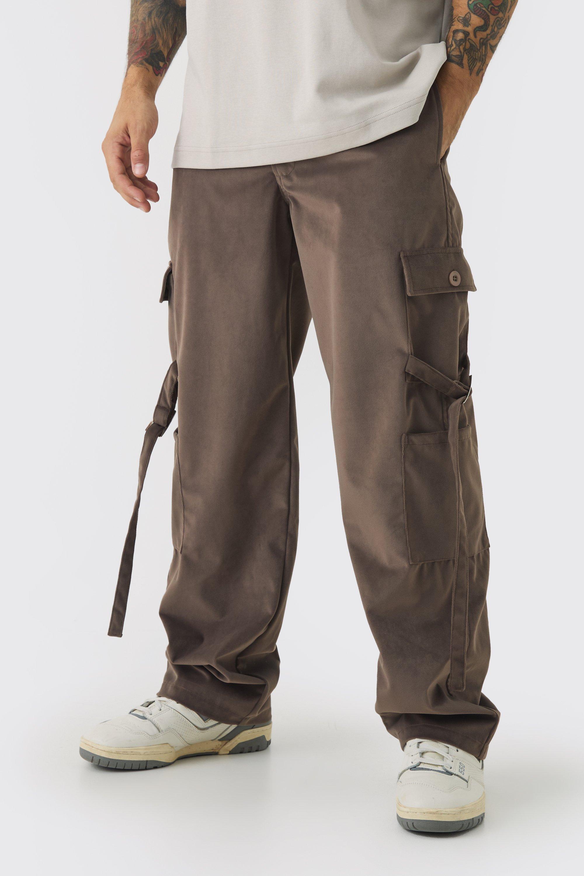 Boohoo Baggy Suède Cargo Broek Met Bandjes En Tailleband, Chocolate