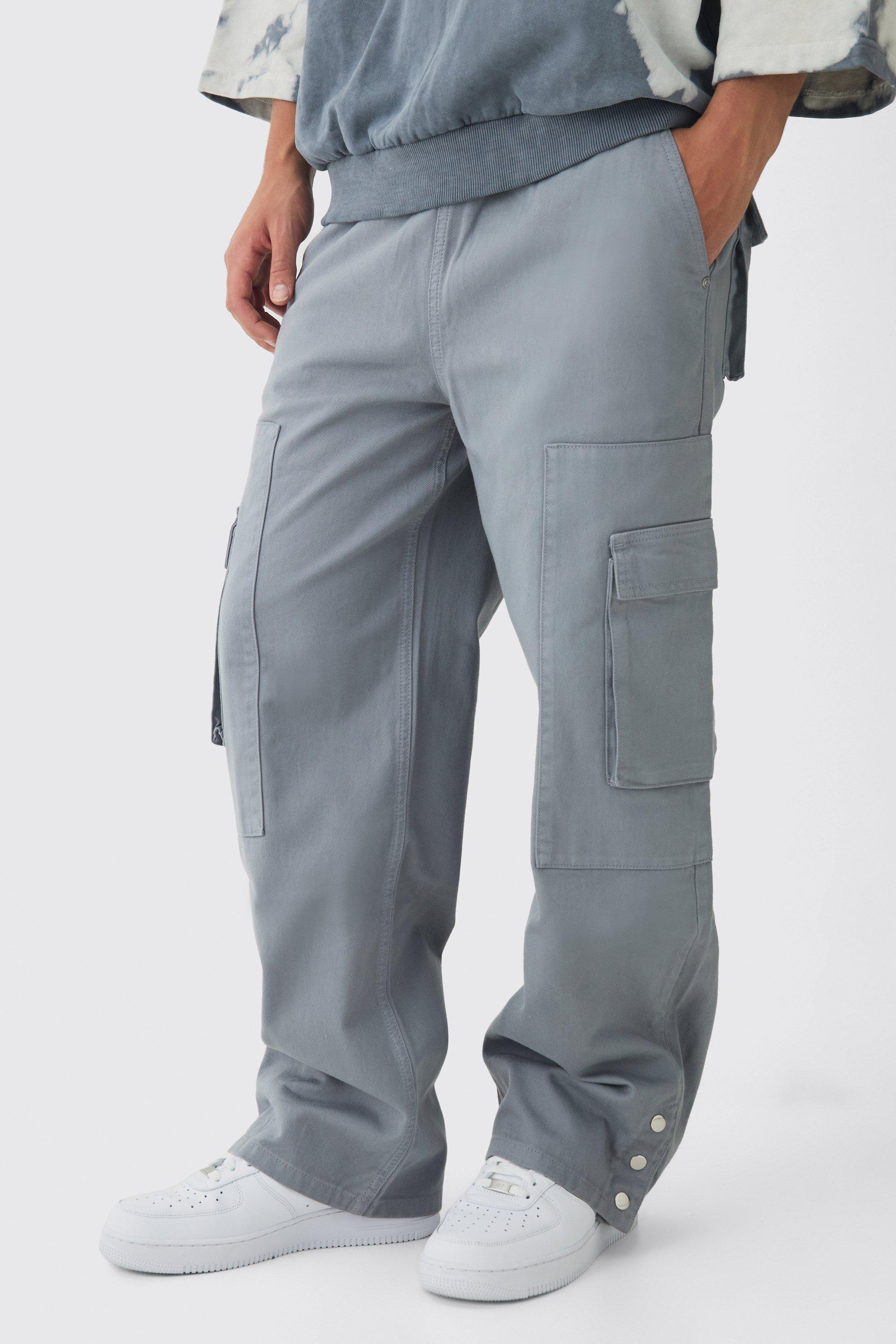 Boohoo Keperstof Cargo Broek Met Wijde Pijpen En Elastische Taille, Grey