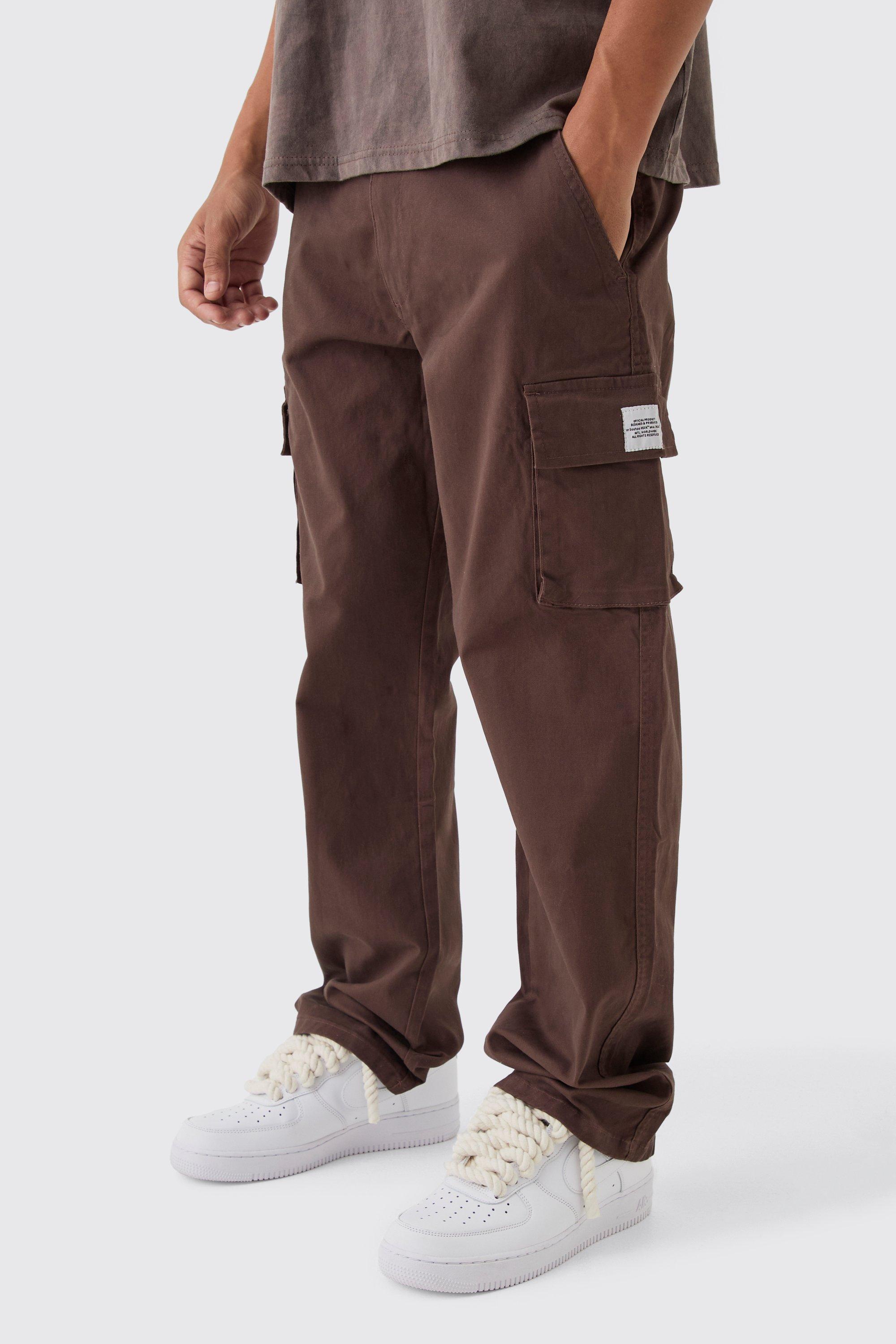 Boohoo Baggy Cargo Broek Met Tailleband En Geweven Label, Chocolate