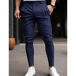 Light in the box Voor heren Broek Chinese Chino broek Vrijetijdsbroek Zak Elastische taille Plooien Effen Comfort Zacht Volledige lengte Buiten Dagelijks Uitgaan Modieus Streetwear Zwart blauw Micro-elastisch