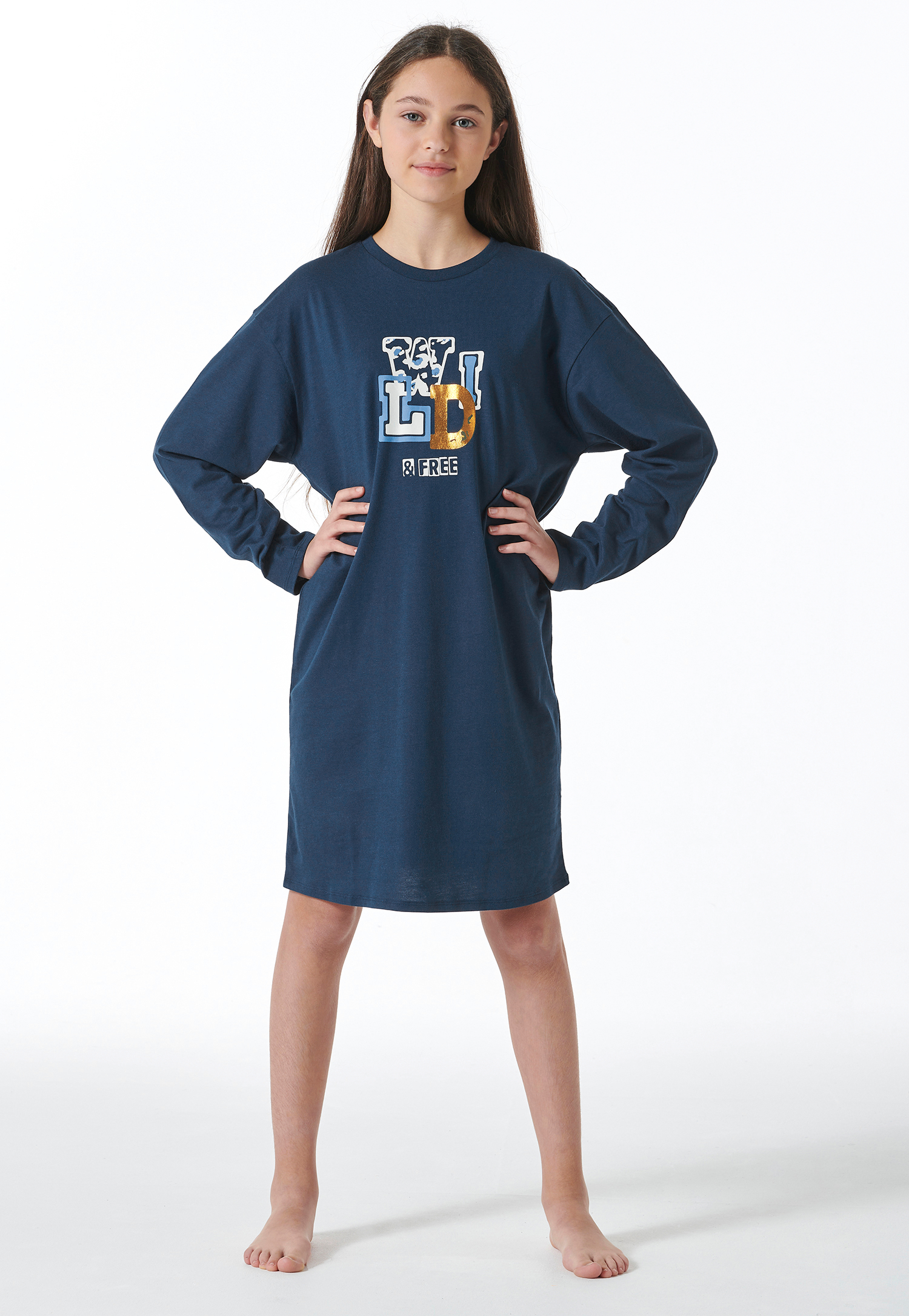 Schiesser Nachtjapon lange mouwen wild blauw - Nightwear 