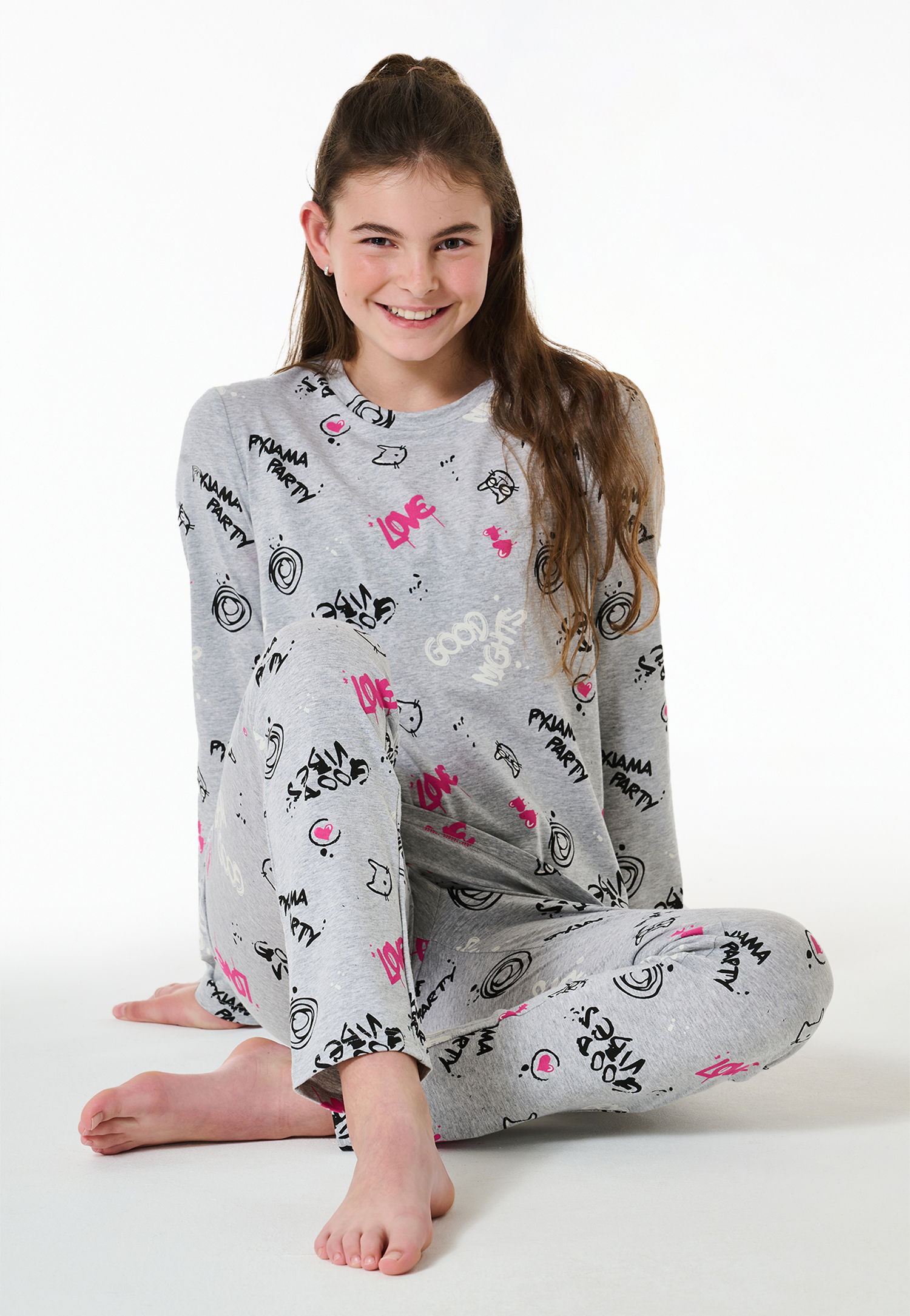 Schiesser Pyjama lang Graffiti grijs - Nightwear 