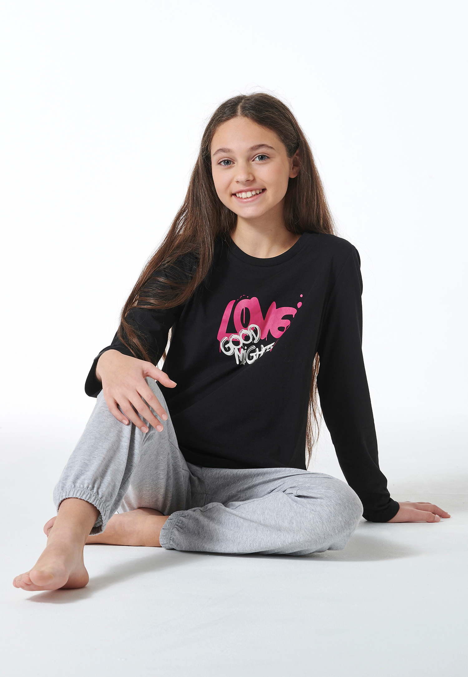 Schiesser Pyjama lange manchetten zwart - Nightwear 