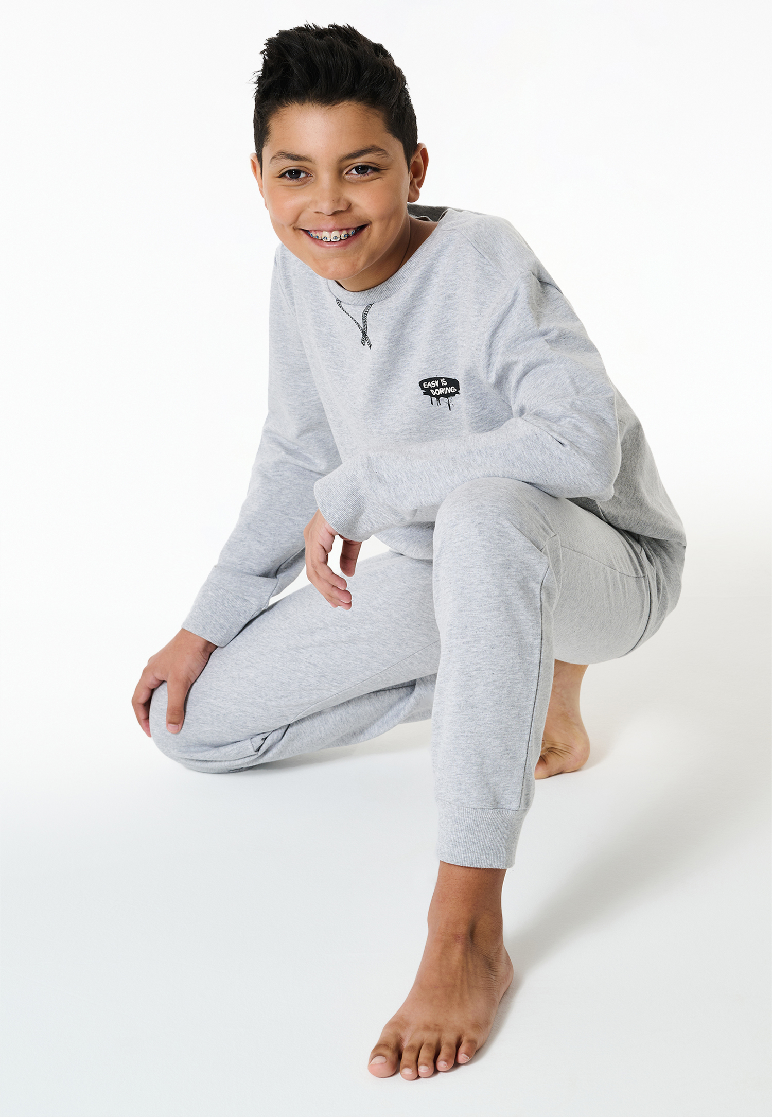 Schiesser Pyjama lange sweatwear manchetten grijs - Nightwear 