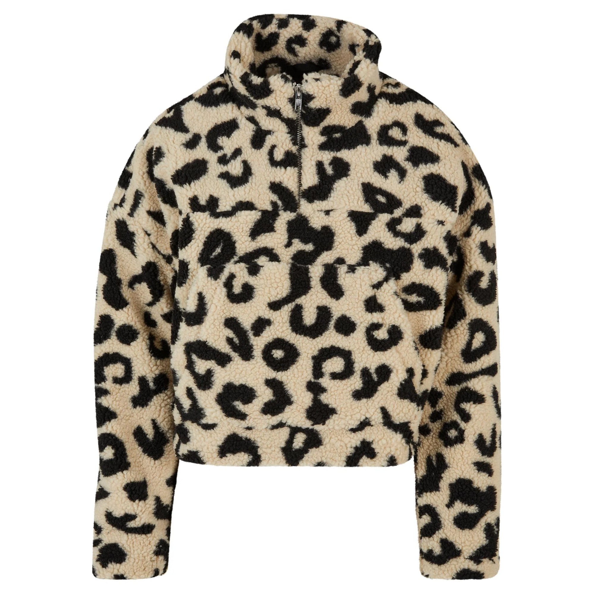 Urban Classics Dames sherpa kort sweatshirt met luipaardprint