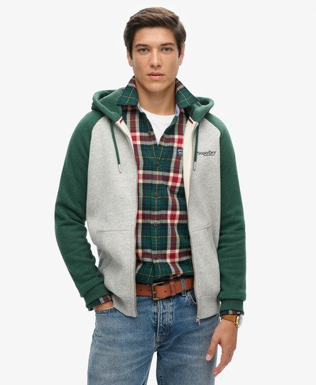 Superdry Mannen Essential Baseball-hoodie met Rits Groen