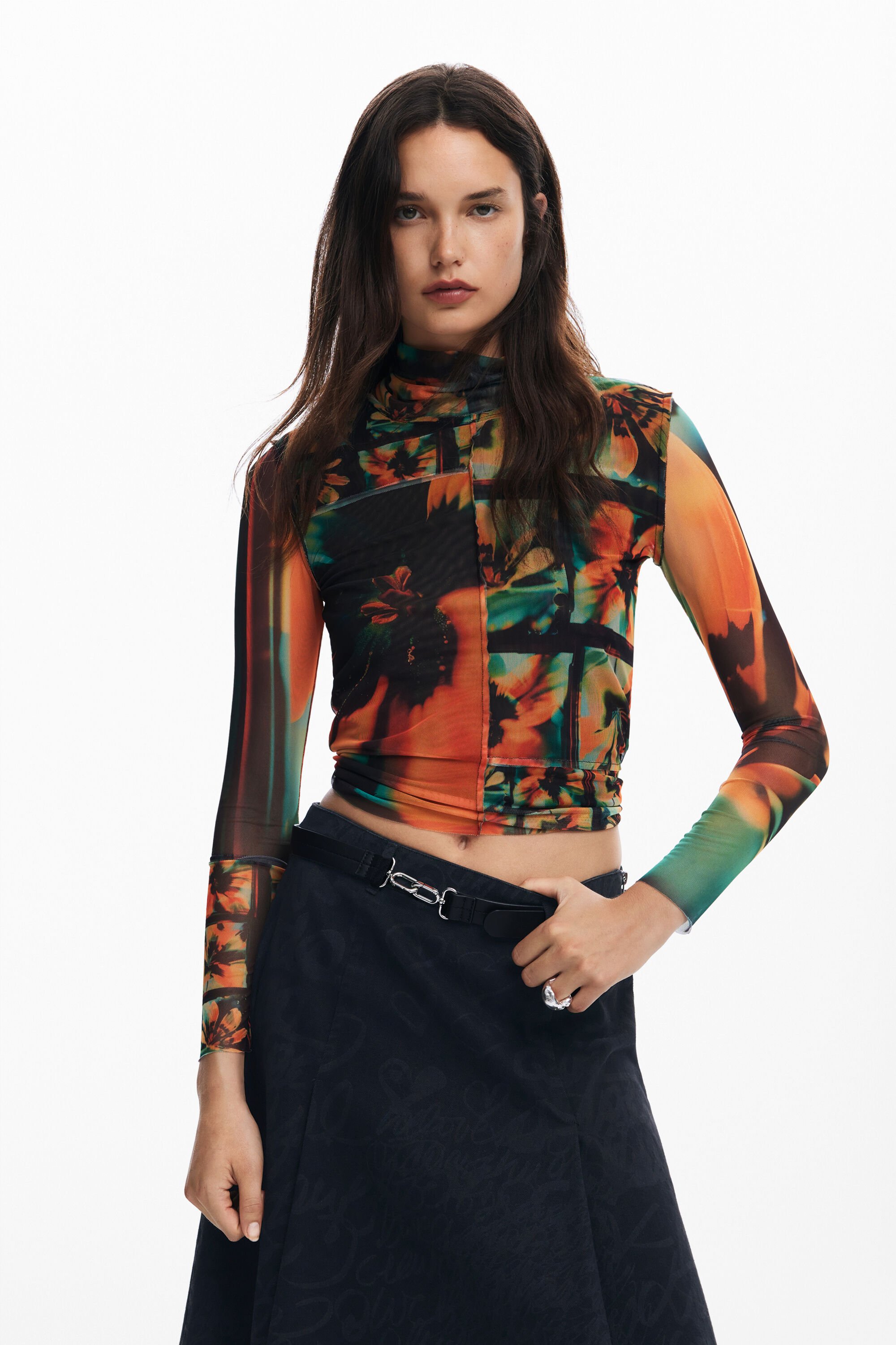 Desigual Bedrukte tule T-shirt - ORANGE