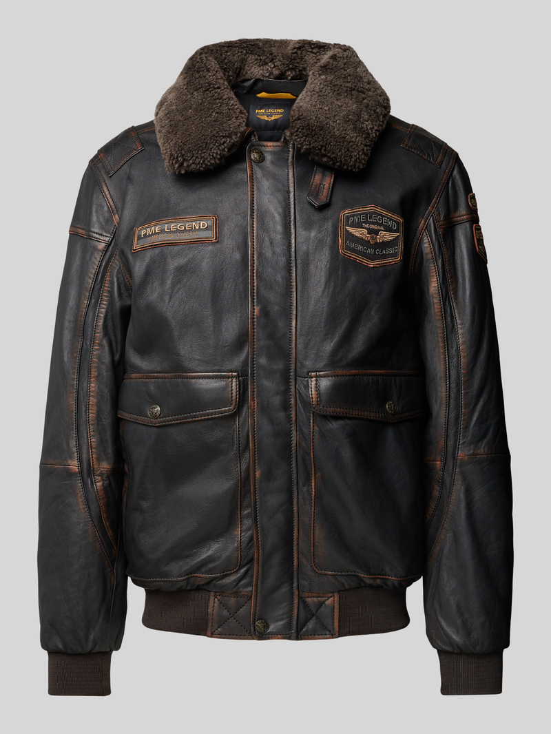 PME Legend Leren jack met labelpatches, model 'SNOWPROP'