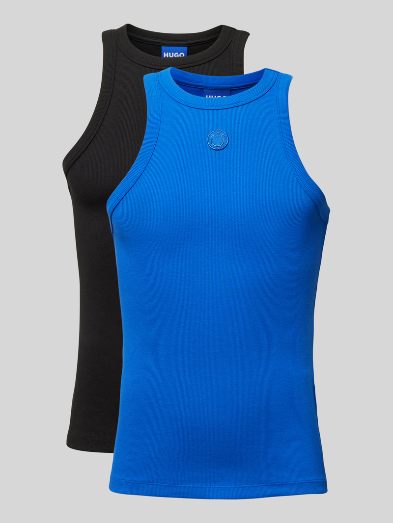 Hugo Blue Tanktop met labelstitching, model 'Giving'