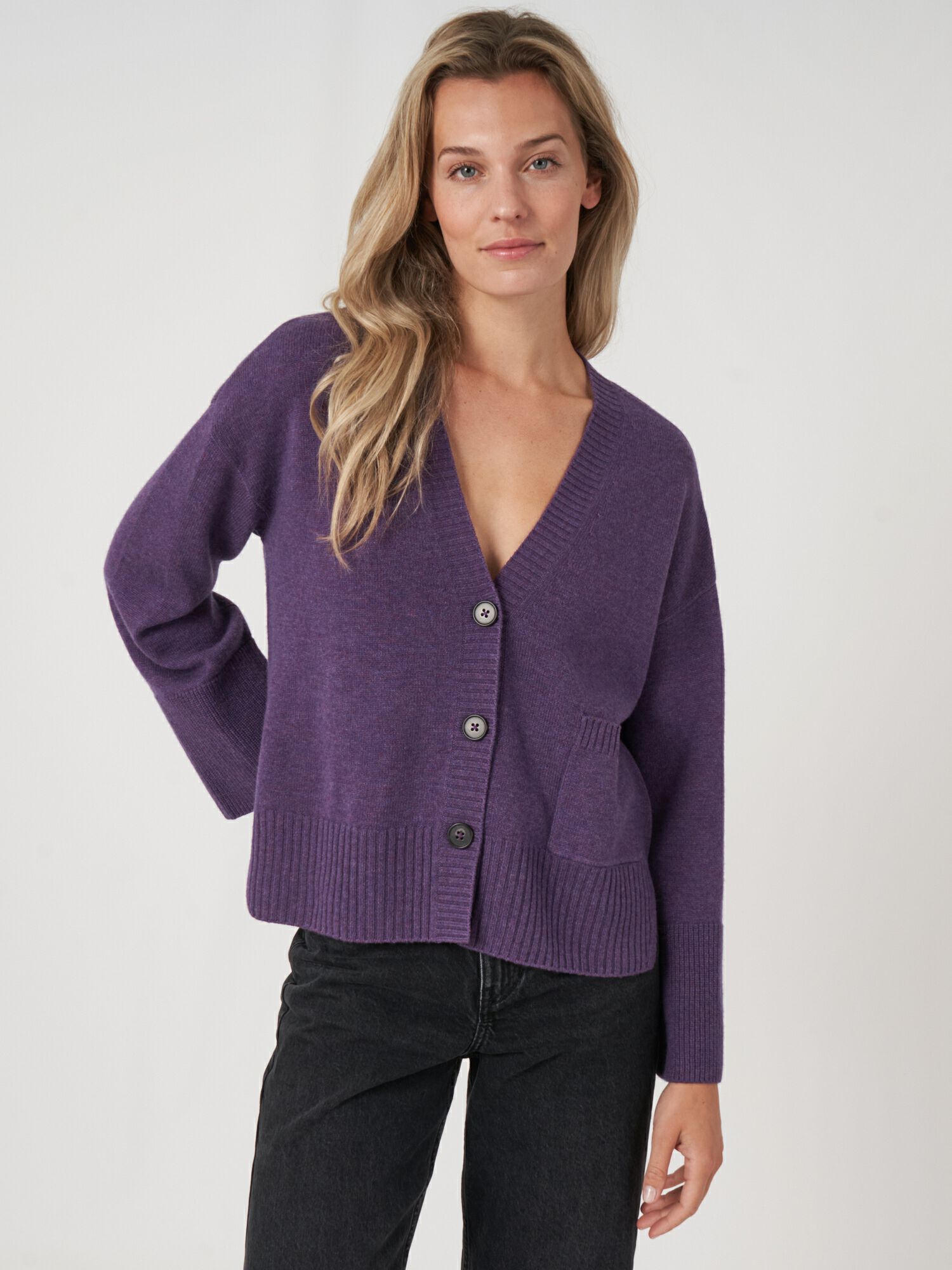 REPEAT cashmere Vest met voorzak en wijde mouwen met geribd detail