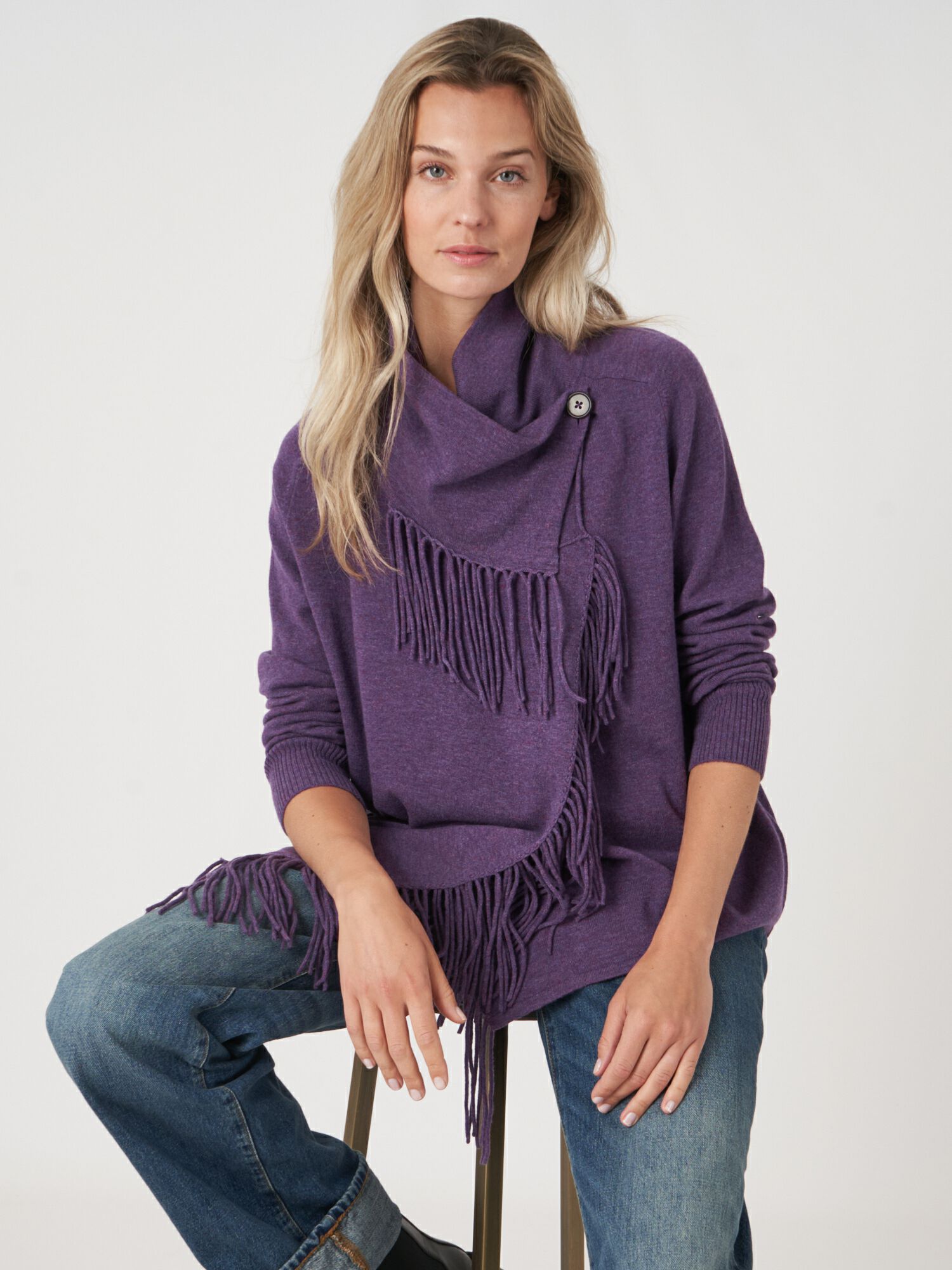 REPEAT cashmere Asymmetrisch vest met franje van cashmere-mix