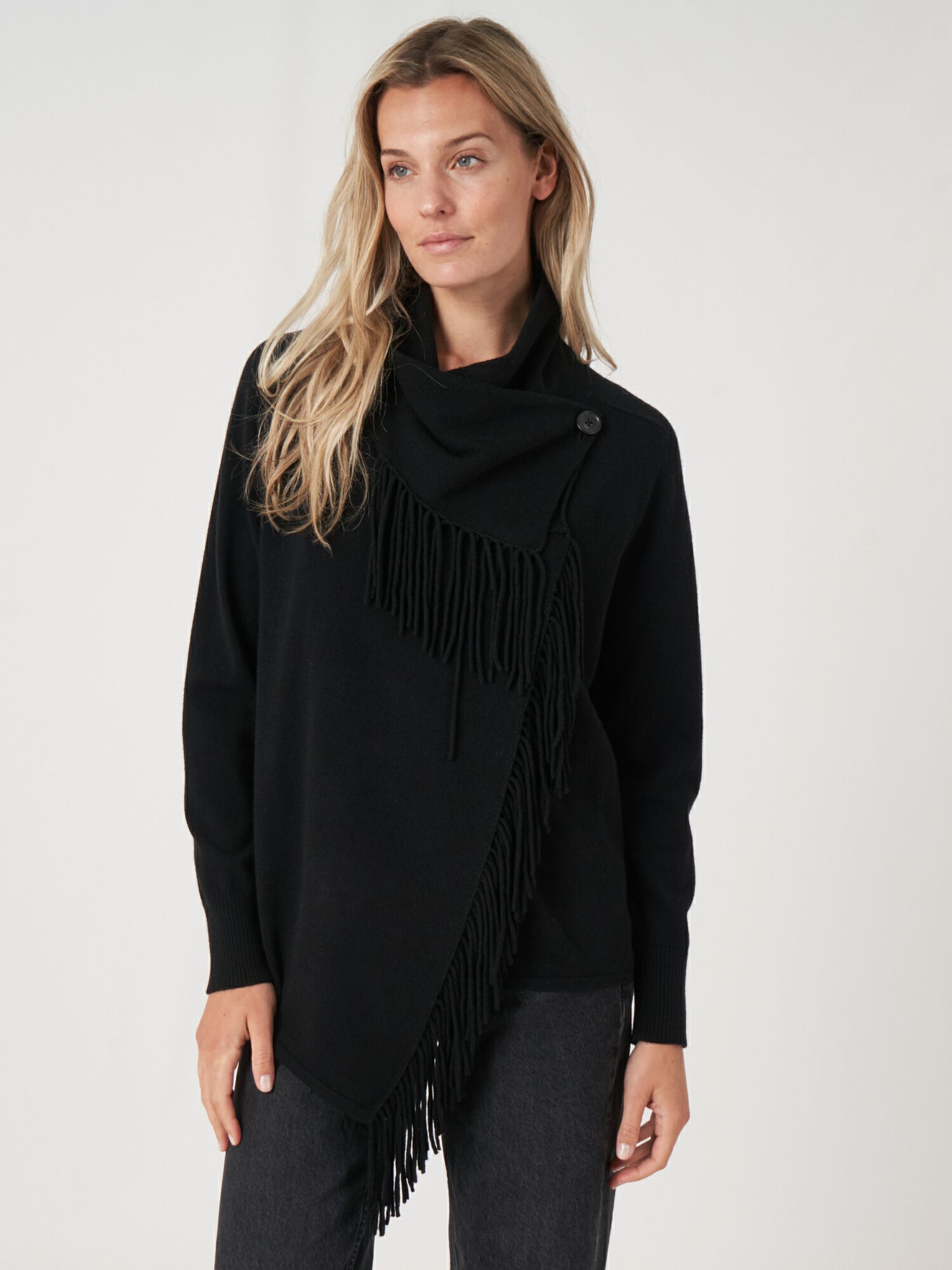 REPEAT cashmere Asymmetrisch vest met franje van cashmere-mix