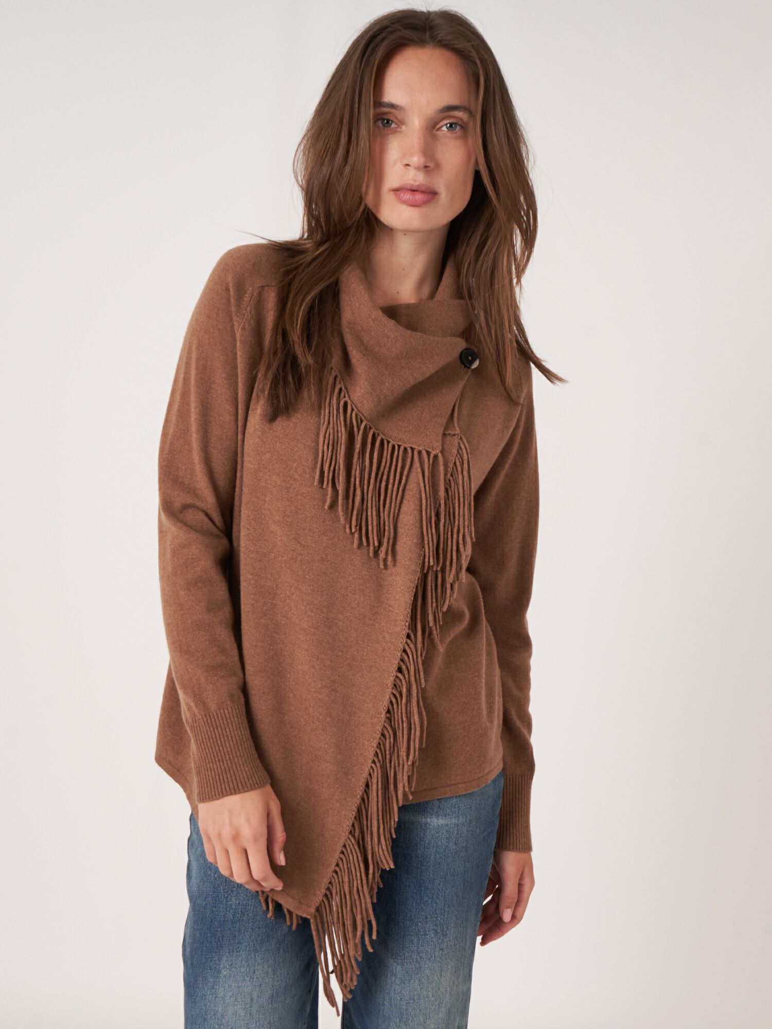 REPEAT cashmere Asymmetrisch vest met franje van cashmere-mix