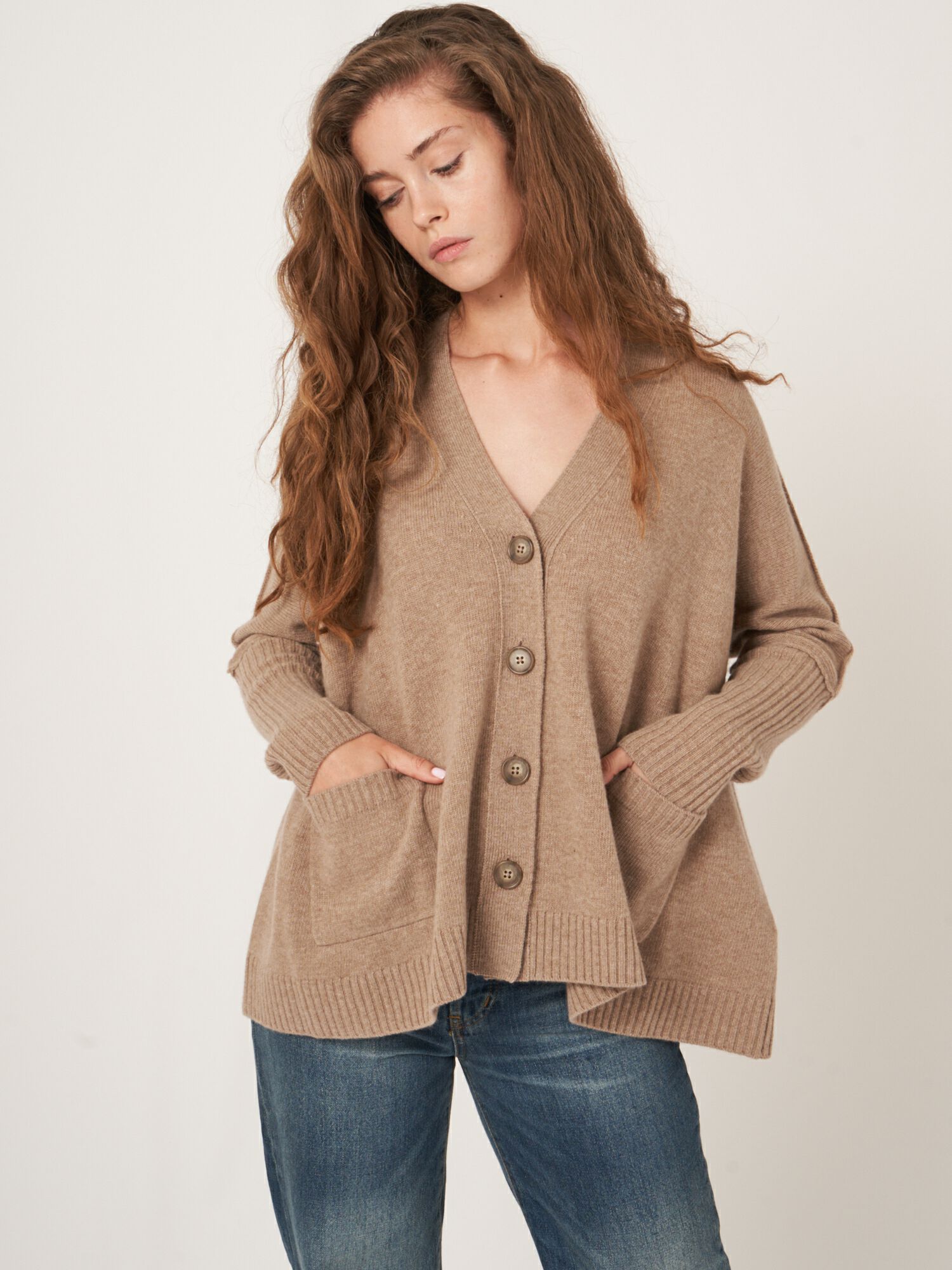 REPEAT cashmere Loose fit vest met zakken