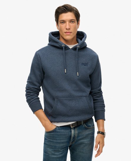 Superdry Mannen Essential Hoodie van Biologisch Katoen met Logo Blauw