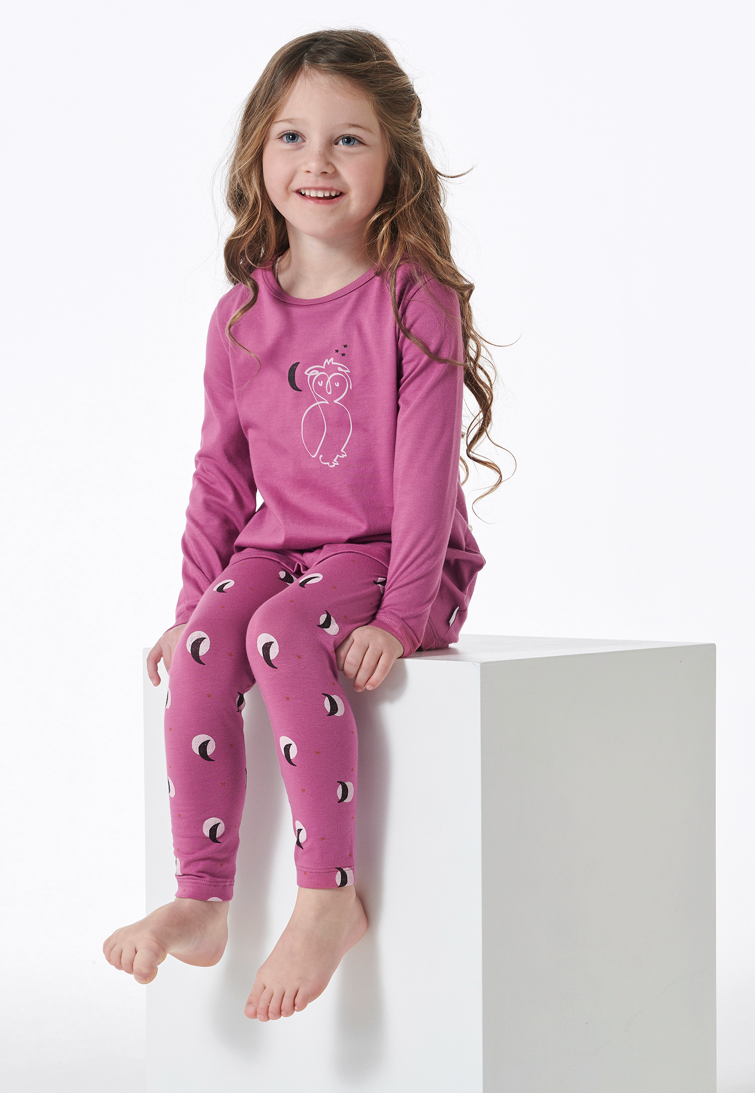 Schiesser Pyjama lange leggings uil maan mauve - Natural Love 