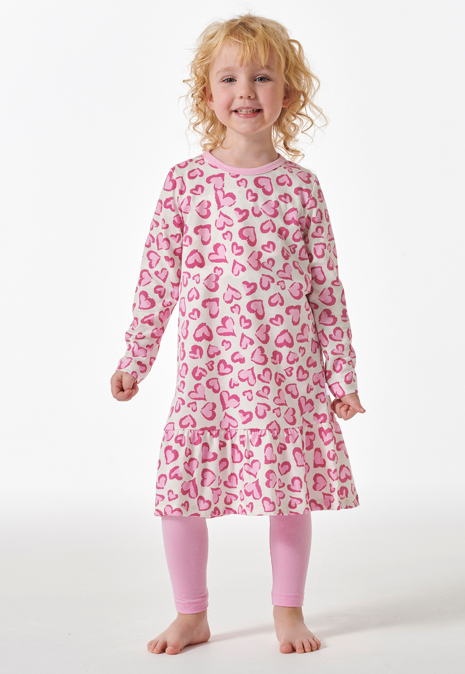 Schiesser Pyjama lange Organic Cotton flounce leggings hartjes rosé - Girls World 