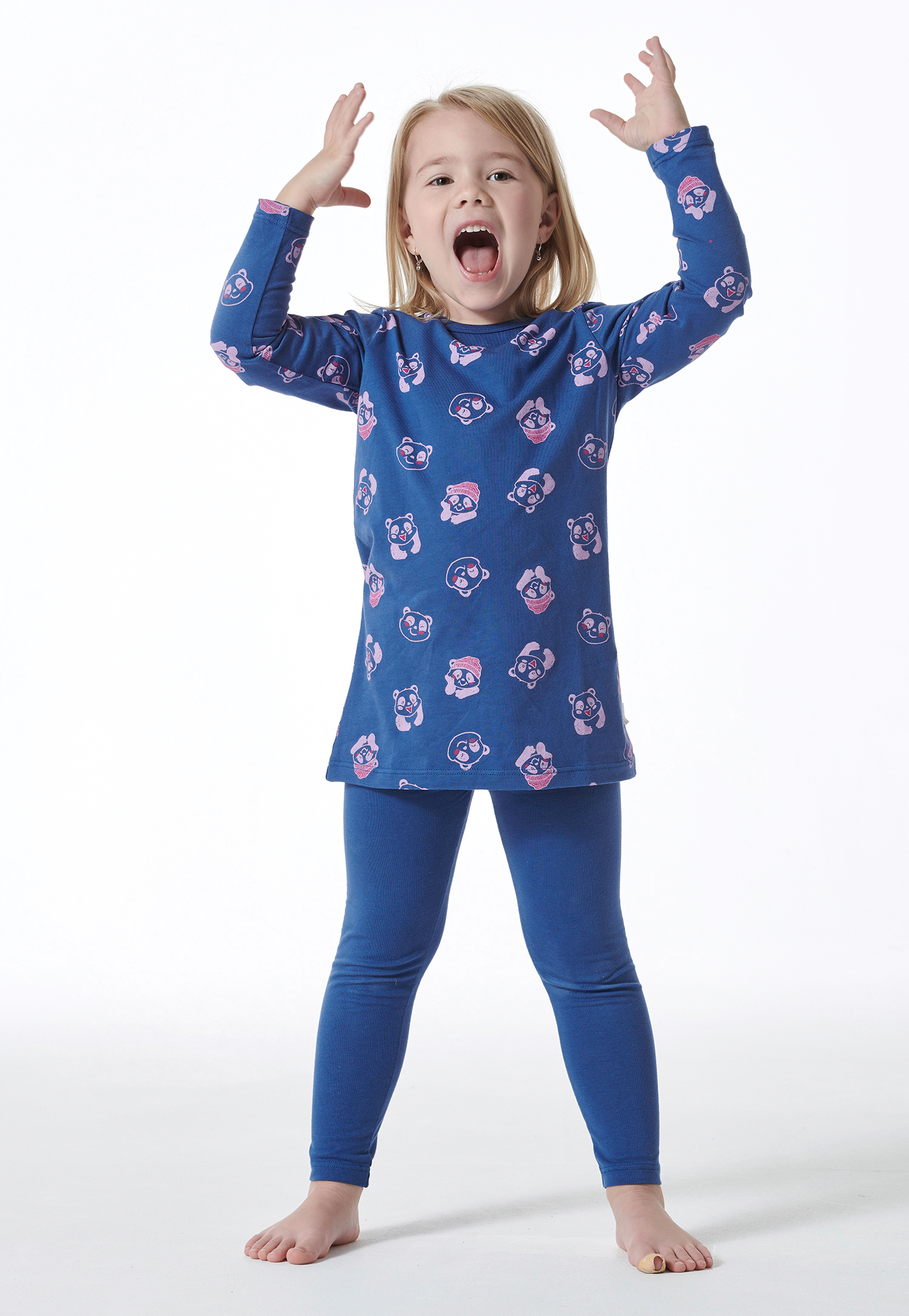 Schiesser Pyjama lange Organic Cotton legging panda blauw - Girls World 