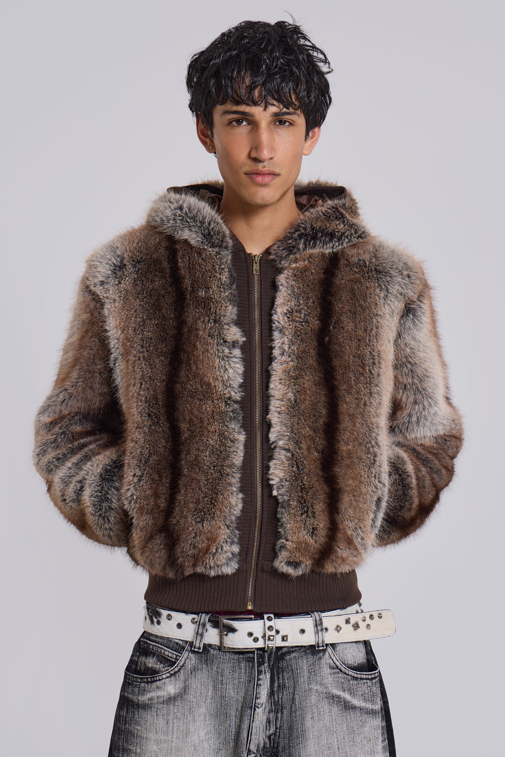 Jaded Man Bear Faux Fur Hooded Jacket