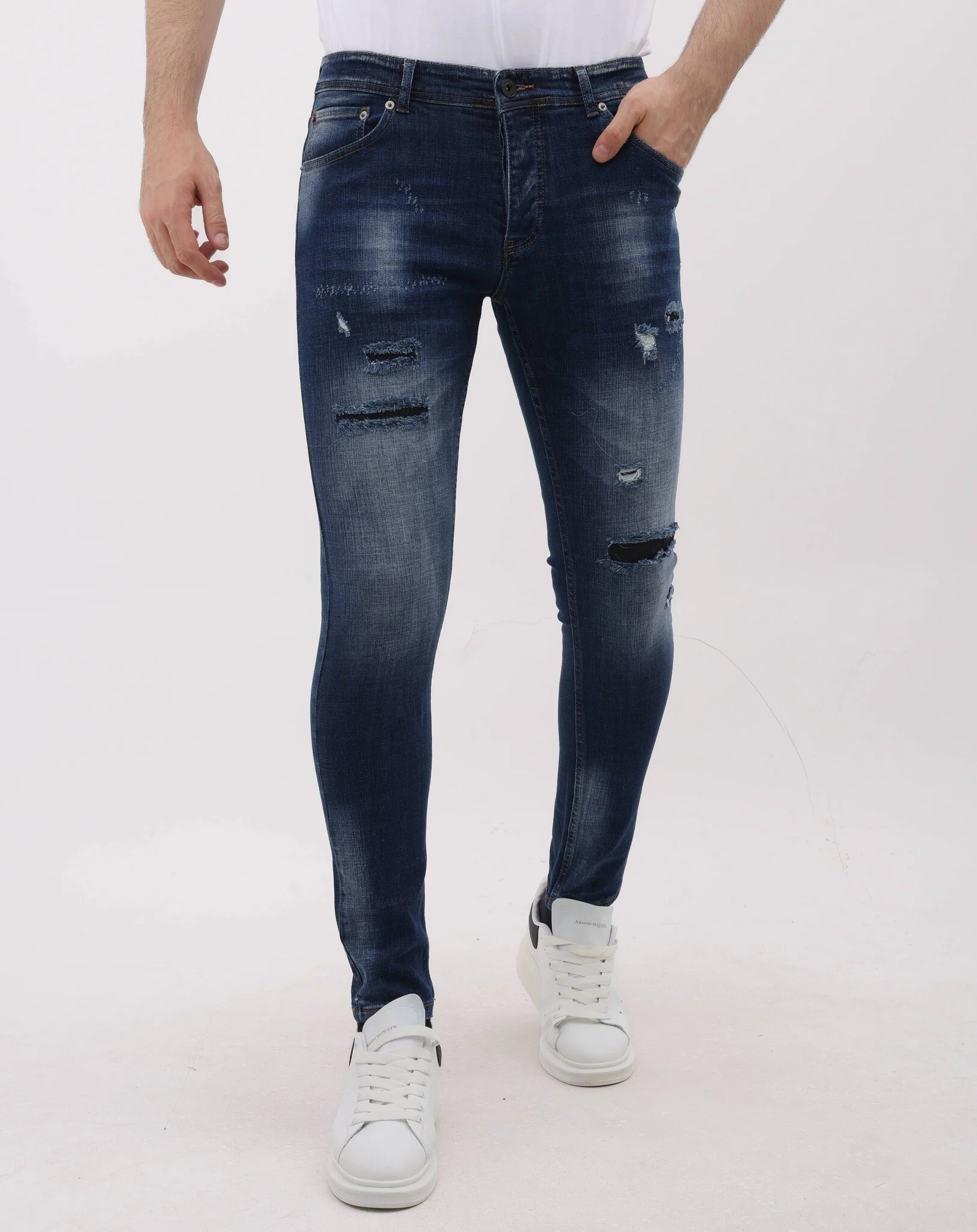 Mario Morato Strakke spijkerbroek slim fit jeans met scheuren mm