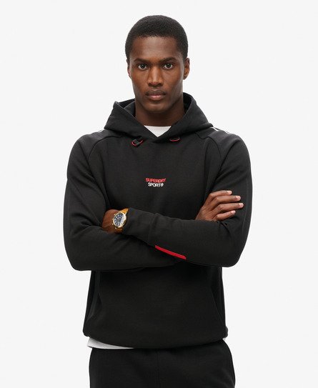 Superdry Mannen Sport Tech Hoodie met Losse Pasvorm en Logo Zwart