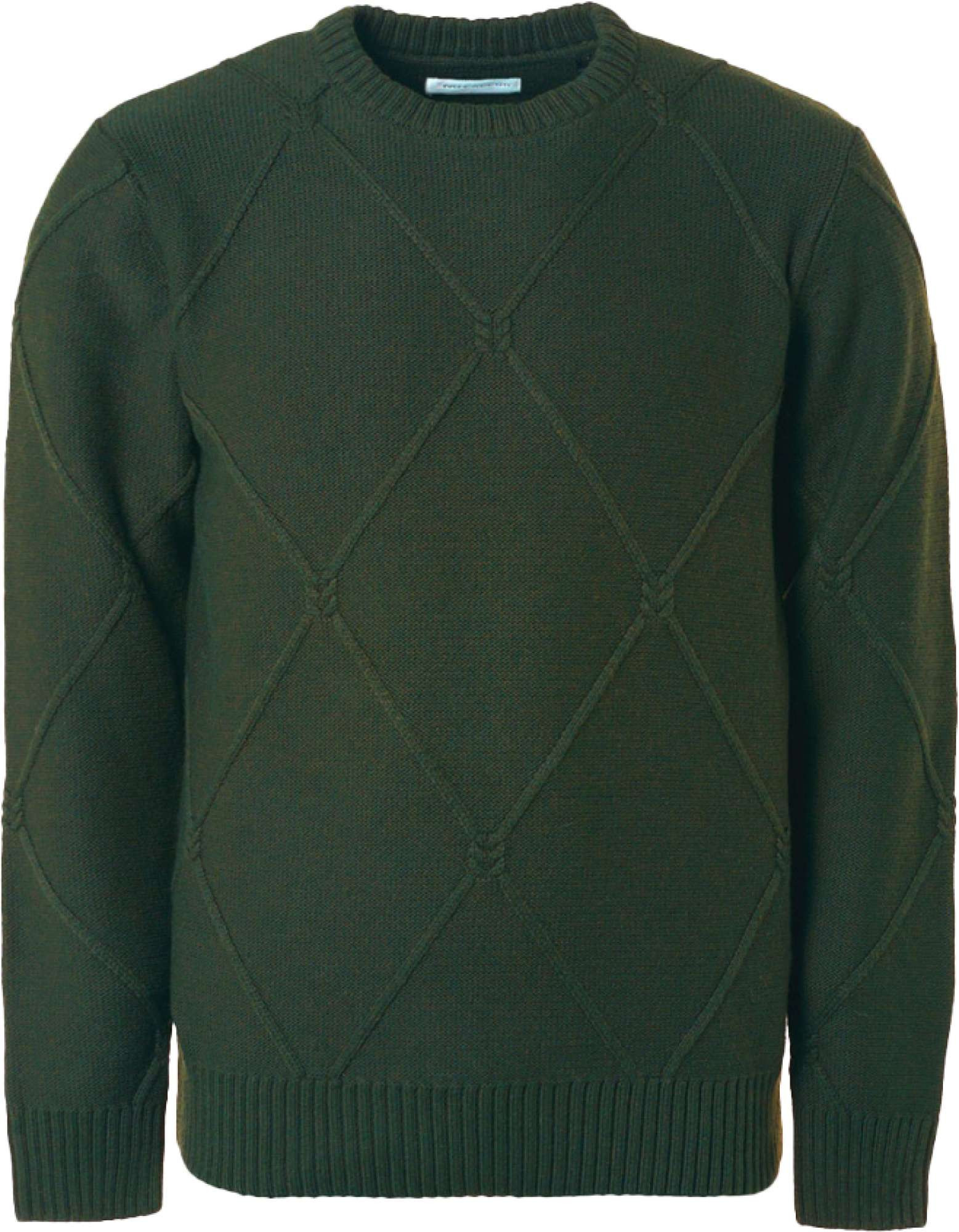 No Excess Pullover crewneck cable jacquard wi dark green