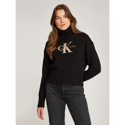 Calvin Klein Trui met staande kraag CHENILLE MONOLOGO SWEATER